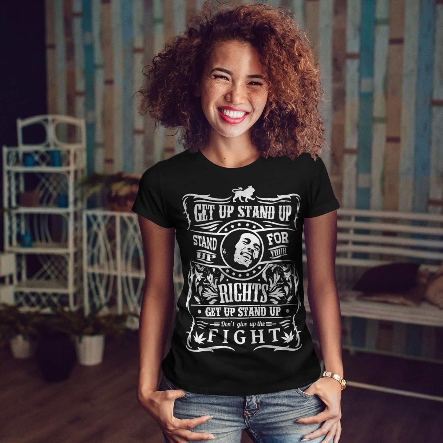 Wellcoda Bob Marley Citation Femme T Shirt Stare In Piedi T Shirt Imprime De Style Decontracte T Shirts A Manches Courtes