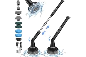 kHelfer Electric Spin Scrubber Kh8, 2024 New Cordless Shower Scrubber, 8 Replacement Head, 1.5H Bathroom Scrubber Dual Speed, Shower Cleaning Brush with Extension Arm for Bathtub Tile Floor Black