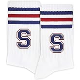 SSQBZU Red&Navy Blue Striped Initial Socks for Adult, Women&Men, Gifts for Family, Friends.