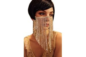 BABEYOND Crystal Rhinestone Fringe Masquerade Mask Chain Costume Headwear Mardi Gras Mask