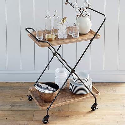 Nathan James Hallie Retro 2-Tier Rolling Bar Tray, Rectangle