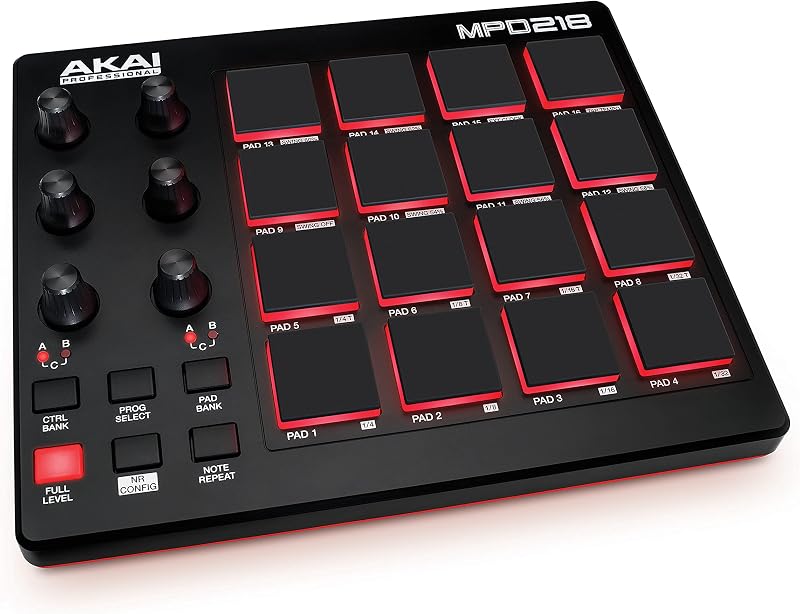 Akai MPD218 USB MIDI Pad Controller with MPC Pads 3 Banks 18 Knobs