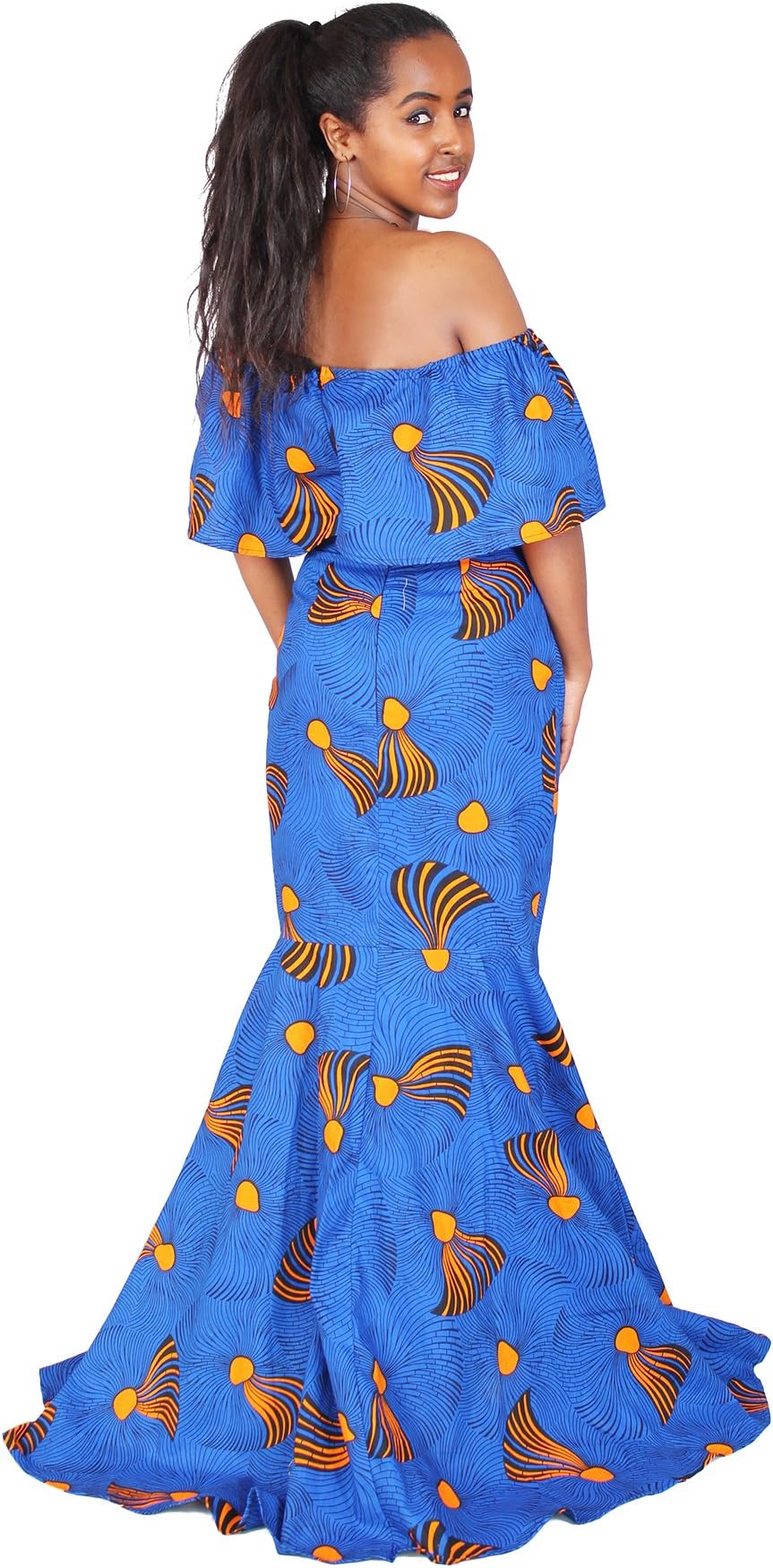 FANS FACE Women Tradtional African Print Elegant Long Sleeve Maxi Dresses Dashiki for Party Cocktail Prom