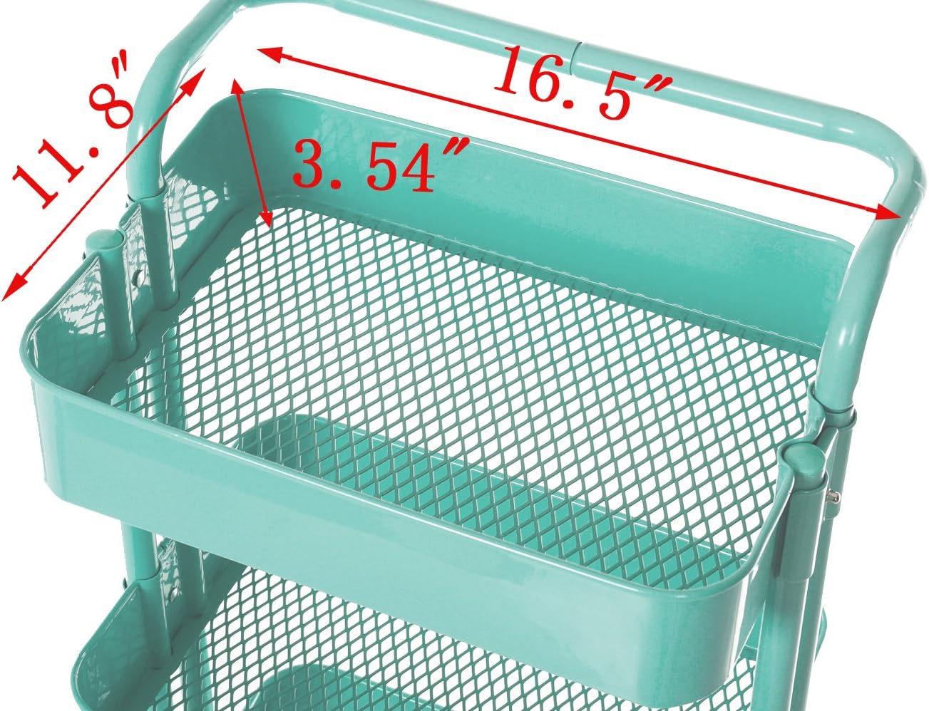 HollyHOME 3-Tier Metal Utility Service Cart Rolling Storage Shelves with Handles, Blue Storage Utility Cart : Office Products