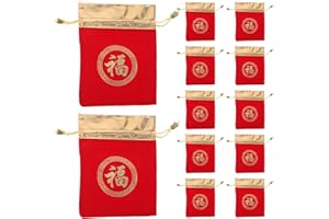 CAXUSD 12pcs Chinese New Year Candy Bag - Velvet Fu Character Good Luck Fortune Bag - Jewelry Pouch for 2026 Horse Year Sprin