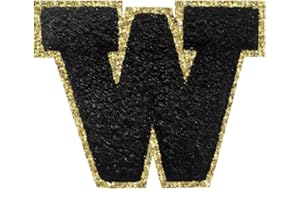 LYVUR Letter Patches Iron on 3Pcs Chenille Letters for Jackets Varsity Letters Patches Letterman Glitter Patches Iron on Letter Black W