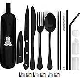 Travel Utensils With Case, 10 Pcs portable silverware set (Black) | Taplord Travel silverware set with case, Stainless Steel, Reusable, Lightweight, Rust-Resistant, Ideal for Travel &amp; Outdoor.