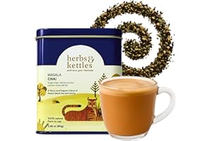 Herbs & Kettles Masala Chai | Authentic Indian Chai Tea with Assam Black Tea, Ginger, Cardamom, Cinnamon, Cloves & Black Pepper | Loose Leaf | Makes 16-20 Servings | Premium Gourmet Tea Gift