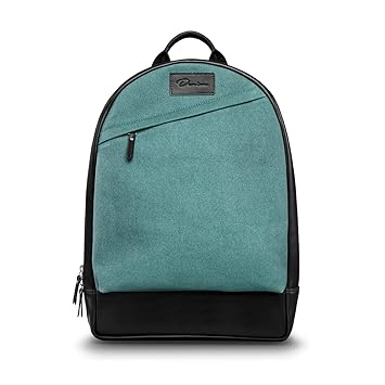 Deniva Minimal Leather Backpack Made with Vegetable Tanned Leather for 14 inch Laptop (Washed Green and Black)