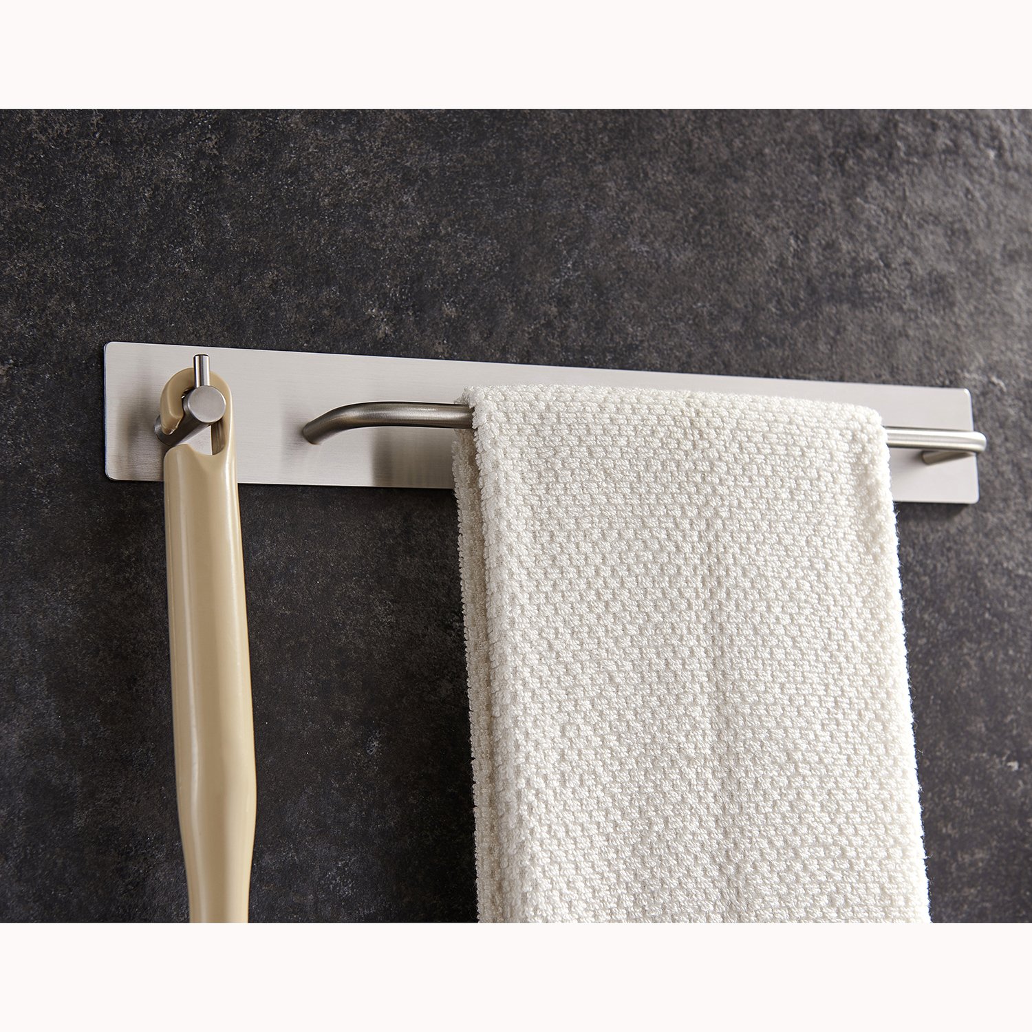 Taozun Towel Bar Ring with Hook Organizer Rack 3M Hand Self Adhesive Bathroom Kitchen Stick On Brush SUS 304 Stainless Steel