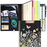 Ospelelf Clipboard with Storage Spiral Clipboard Folio for Letter Size,Organizer Folder with Zipper Pouch and 5 Dividers,Leather Portfolio for Office, School Black Garden