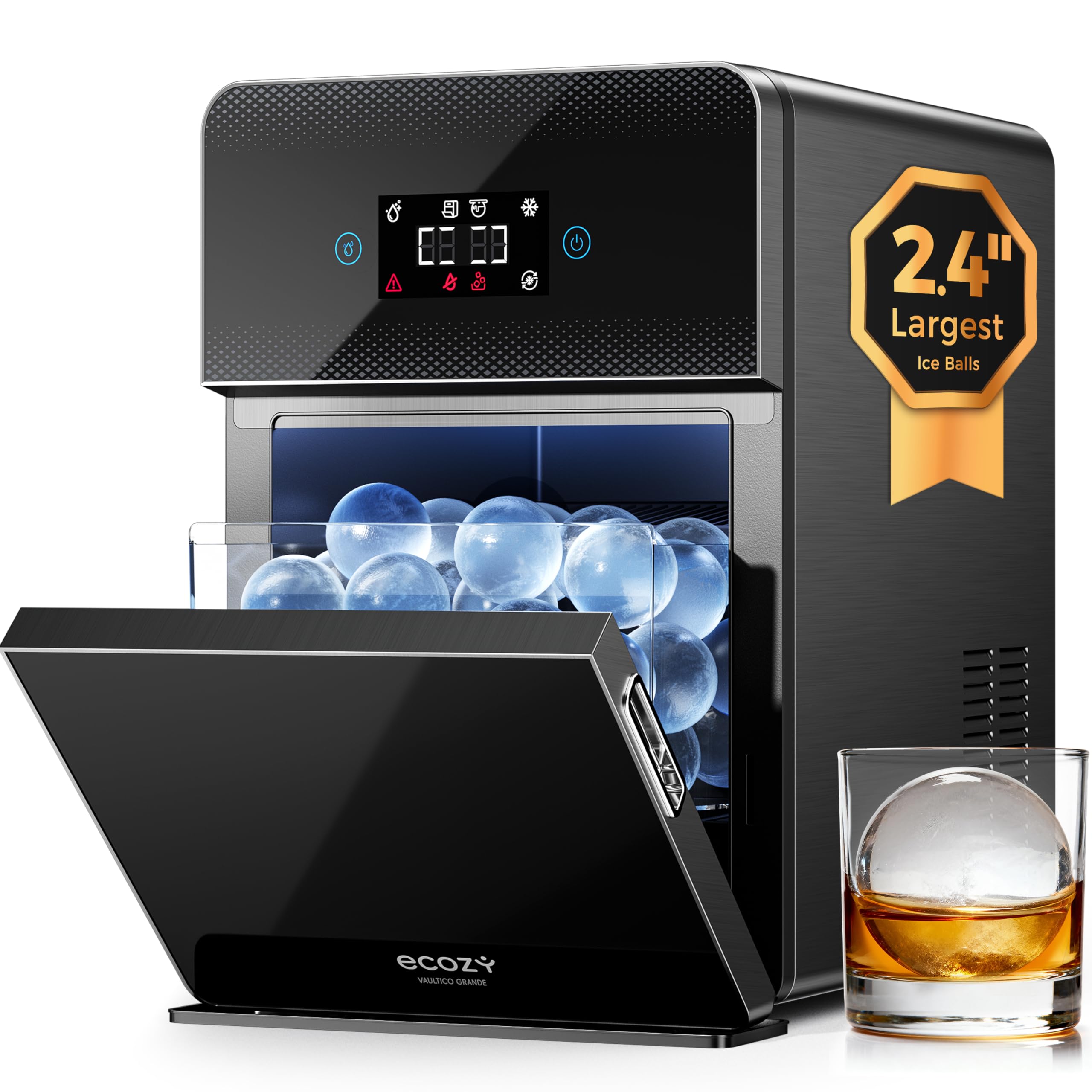 Photo 1 of ***USED***ecozy 2.4" Clear Ice Ball Maker with CrystalFlux Technology, 3 pcs in 45 Mins, 96 pcs/Day, Sphere Ice Maker with Automatic Water Supply, Self-Cleaning, Enhanced Insulation for Bar Whiskey & Bourbon