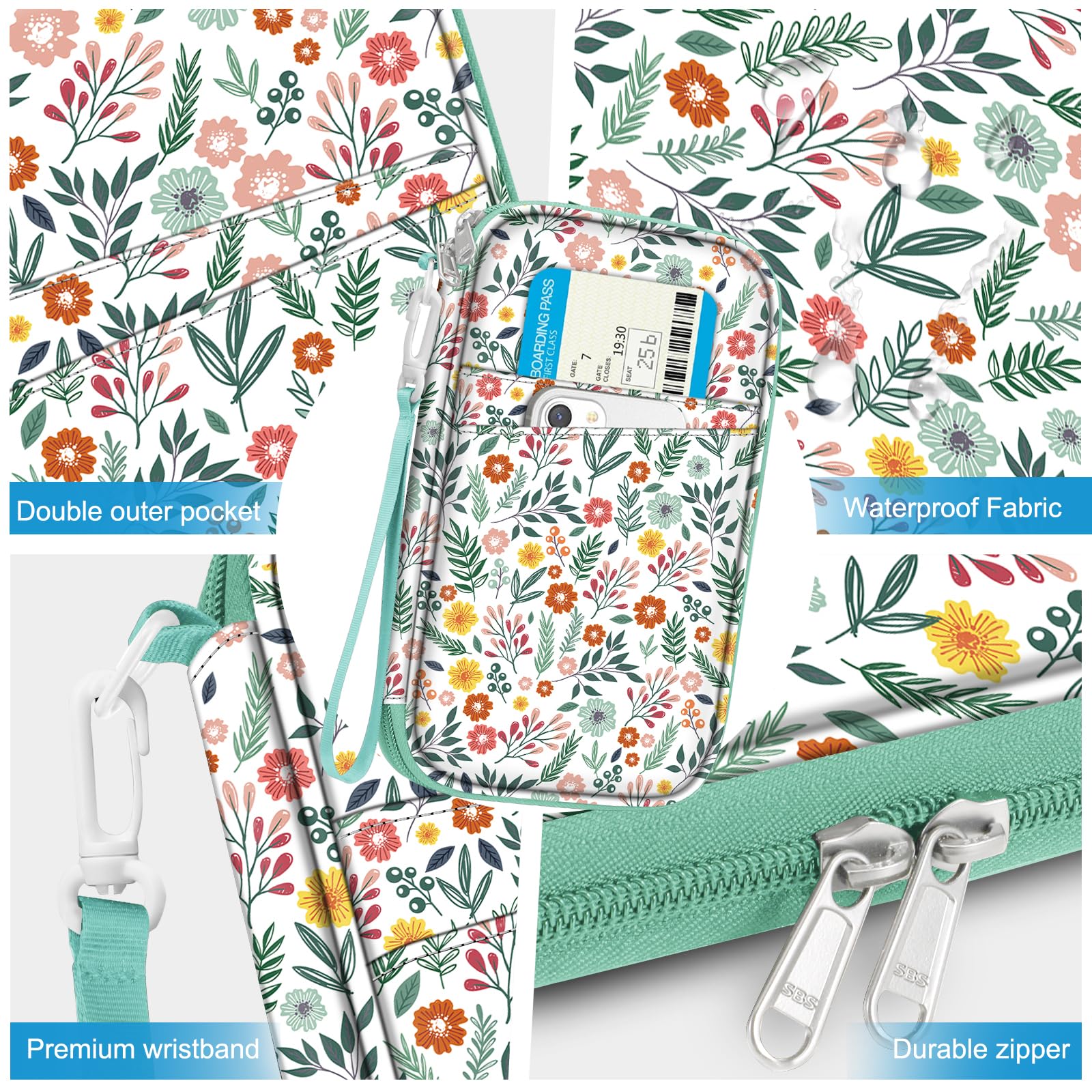 FINTIE Family Passport Holder for Travel, 6 People Big Capacity RFID Blocking Travel Document Organizer Clutch Bag with Pen Holder Keychain Credit Cards Case Cover for Women Men, Spring