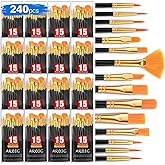 AROIC Acrylic Paint Brush Set,16 pack/240pcs Nylon Hair Oil Watercolor Rock Face Painting Artist Painting Brushes, 15 Sizes Paint Brush Set for All Purposes Kids Adult Arts Painting Brush Supplies.