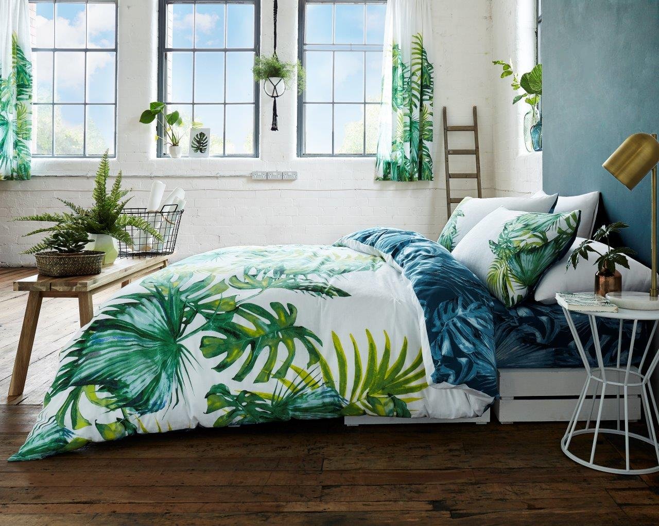 Gaveno Cavailia Tropical Leaf Luxurious Bed Set with Duvet Cover and Pillow Cases, Polyester-Cotton, Super King-Green