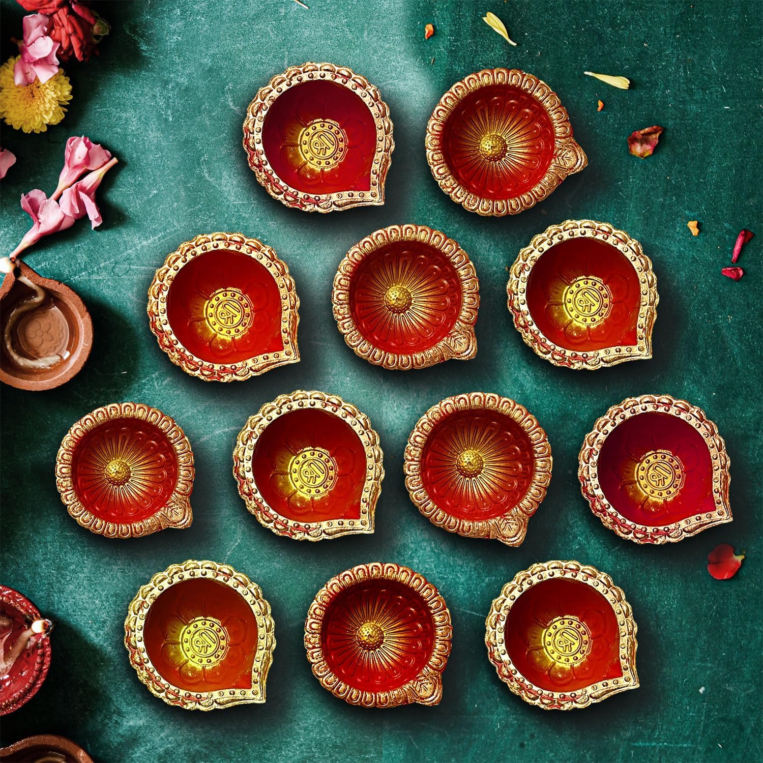 Oil Lamps & Accessories - Set of 12 Diwali Diyas For Decoration Diwali, Decorations For Home Diwali Lights Diwali Decor Candle Diwali Gifts For Friends Clay Diya For Diwali Tea Lights,Traditional Diyas Tealight,Indian Oil Lamp