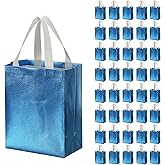Tosnail 40 Pack 10 x 8 Inch Glossy Reusable Grocery Bags Shopping Tote Bag with Handle Present Bag Gift Bag for Weddings, Birthdays, Party, Event - Light Blue