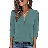 ANRABESS Womens Tops 3/4 Sleeve Casual Henley Shirts V Neck Buttons Dressy Work Business Blouses 2026 Spring Trendy Clothes