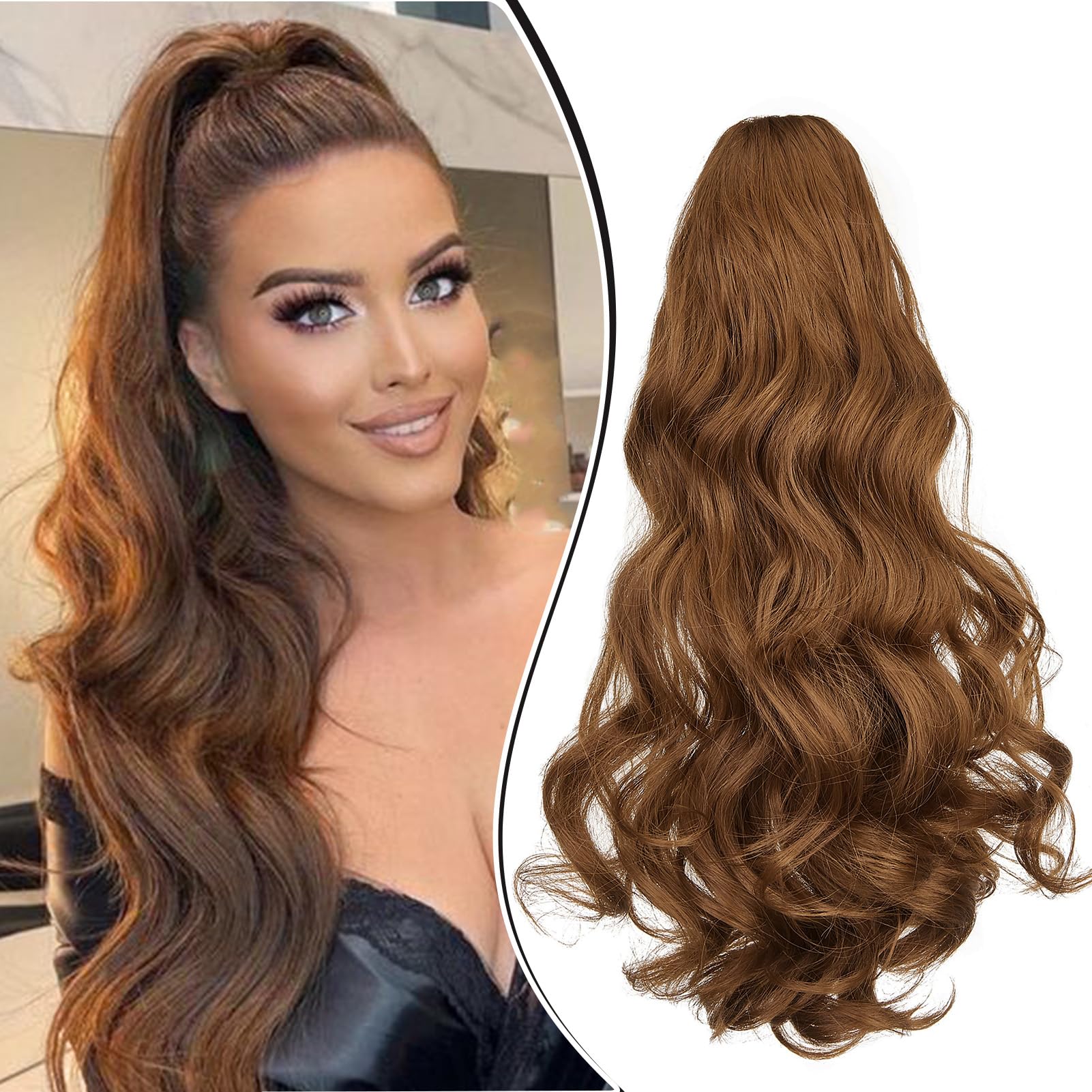 Dcbaboo 18inch Claw Clip in Ponytail Hair Extensions Long Wavy Ponytail Extension Curly Synthetic Pony tails Natural Wave One Piece Hairpiece Fake Ponytail for Women, Light Auburn — image 1