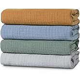 Muslin Swaddle Blankets for Baby Girls and Boys, 4 Pack Breathable and Skin-Friendly Newborn Receiving Blanket, 100% Cotton S