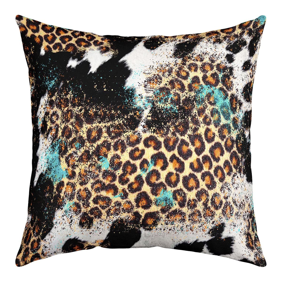 richhome Leopard Print Pillow Cover 18x18 Inch Cow Hide Animal Skin Decorative Pillow Case for Teens Boys Girls Blue Graffiti Rustic Farmhouse Style Cushion Case for Living Room Bed Car