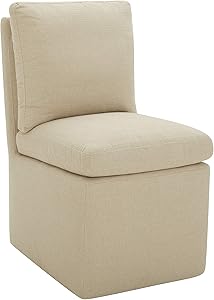 Amazon Brand – Stone & Beam Vivianne Modern Upholstered Armless Dining Chair with Casters, 19.7"W, Hemp