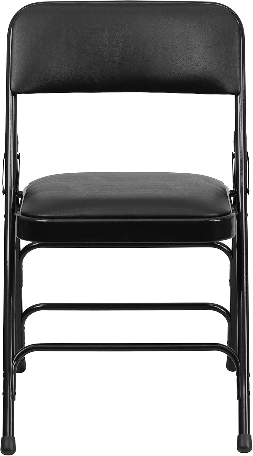 Flash Furniture HERCULES Series Metal Folding Chairs with Padded Seats | Set of 2 Black Metal Folding Chairs: Furniture & Decor