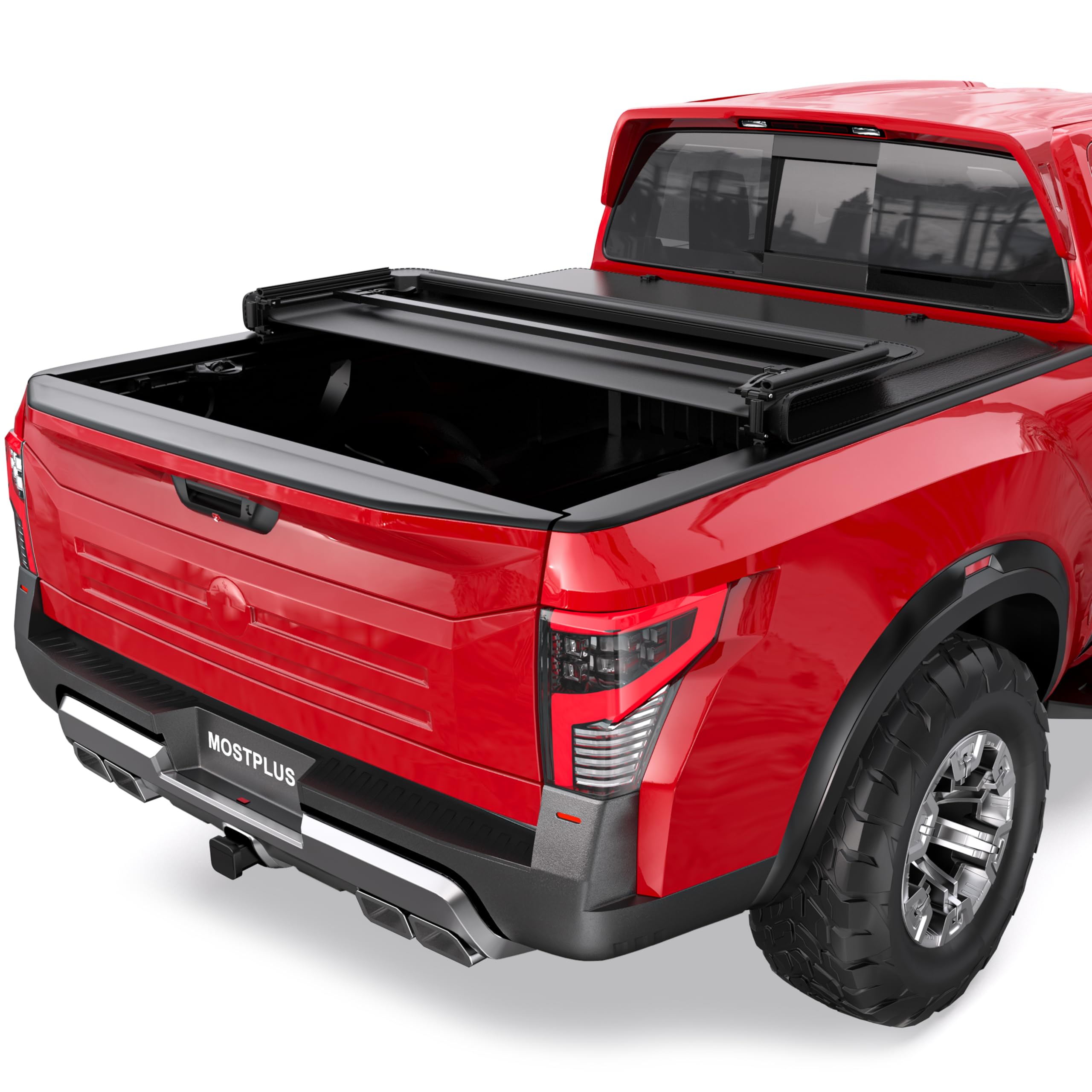 MOSTPLUS Tri-Fold Soft Vinyl Truck Bed Tonneau Cover Compatible with 2005-2025 Nissan Frontier 6FT Feet Bed,Fleetside On Top Image