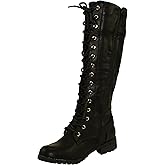 Forever Women's Mango-27 Round Toe Low Heel Knee High Boots (7.5, Black)