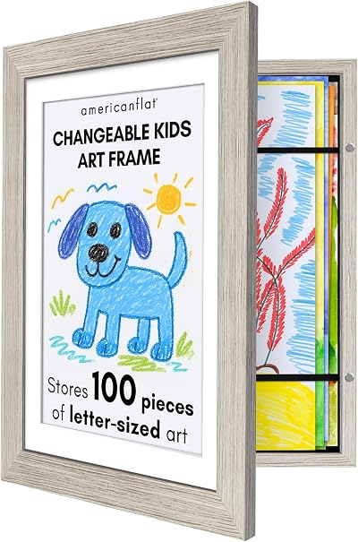 Americanflat A4 Kids Artwork Frame Driftwood Front Load 100 Pieces