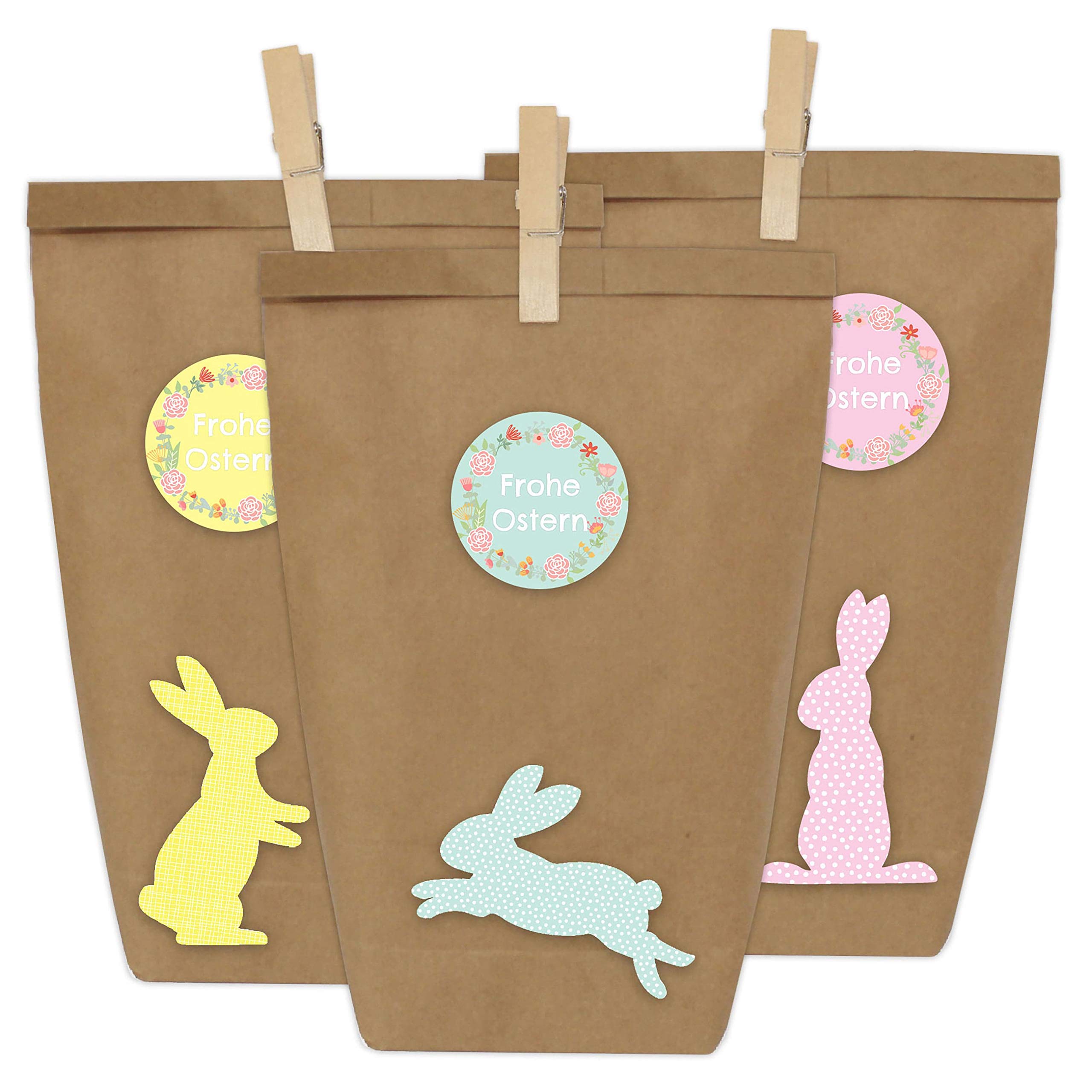 Papierdrachen 12 DIY gift bags for Easter to make and fill yourself - Creative Easter basket with 12 paper bags and Easter bunny stickers - Design 15