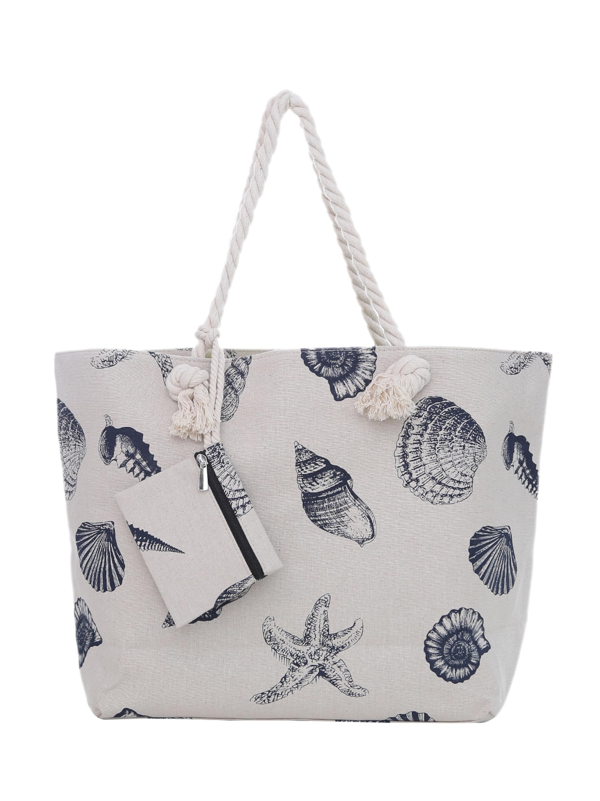 DonDon Large Beach bag for women with zip Waterproof Pool bag tote beach bags Shell Ecru