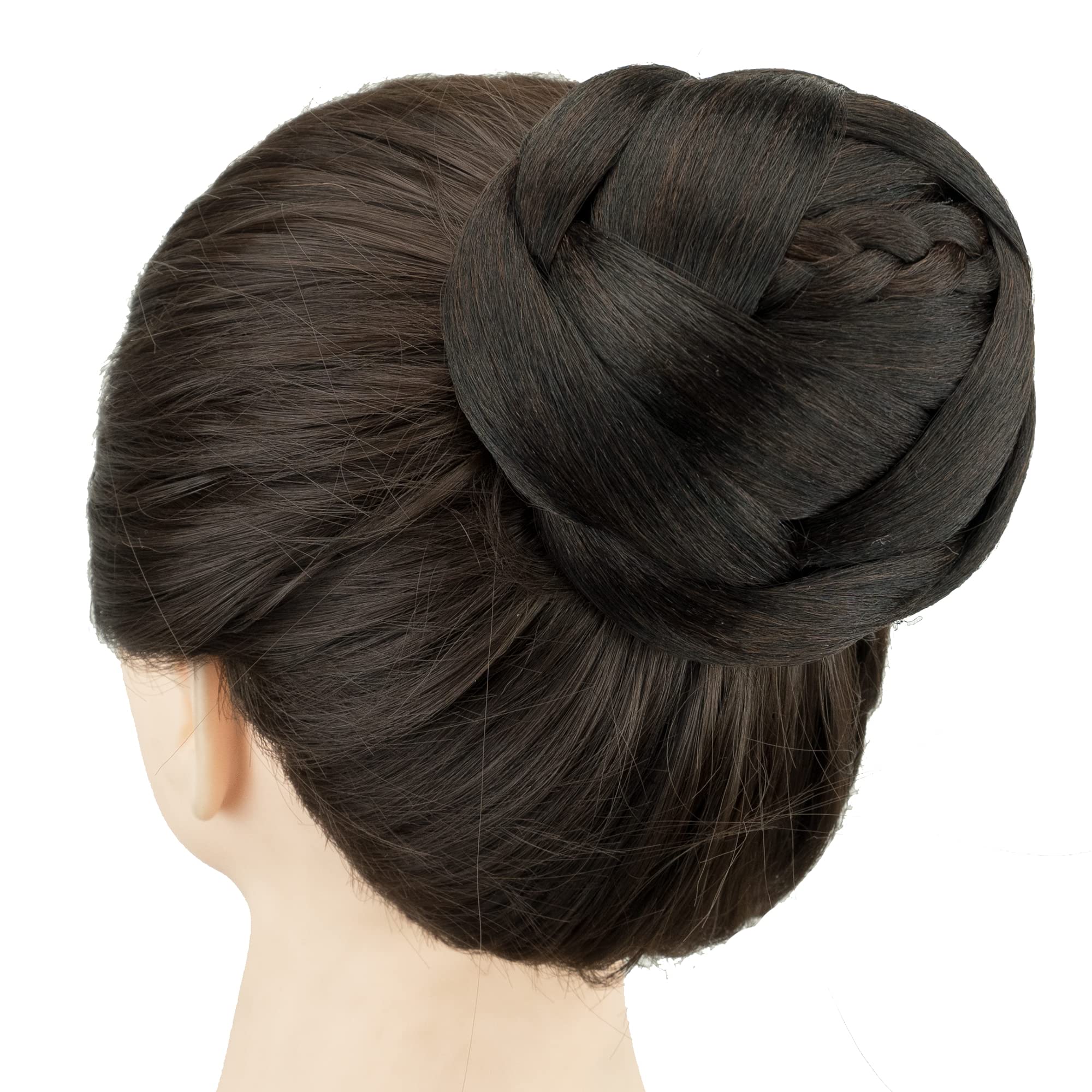 IMISSU Dancer Braided Chignon Hair Cover Donut Hairpieces Scrunchie Hair Bun Wig Updo on Wedding Party (M3 Chocolate Brown)