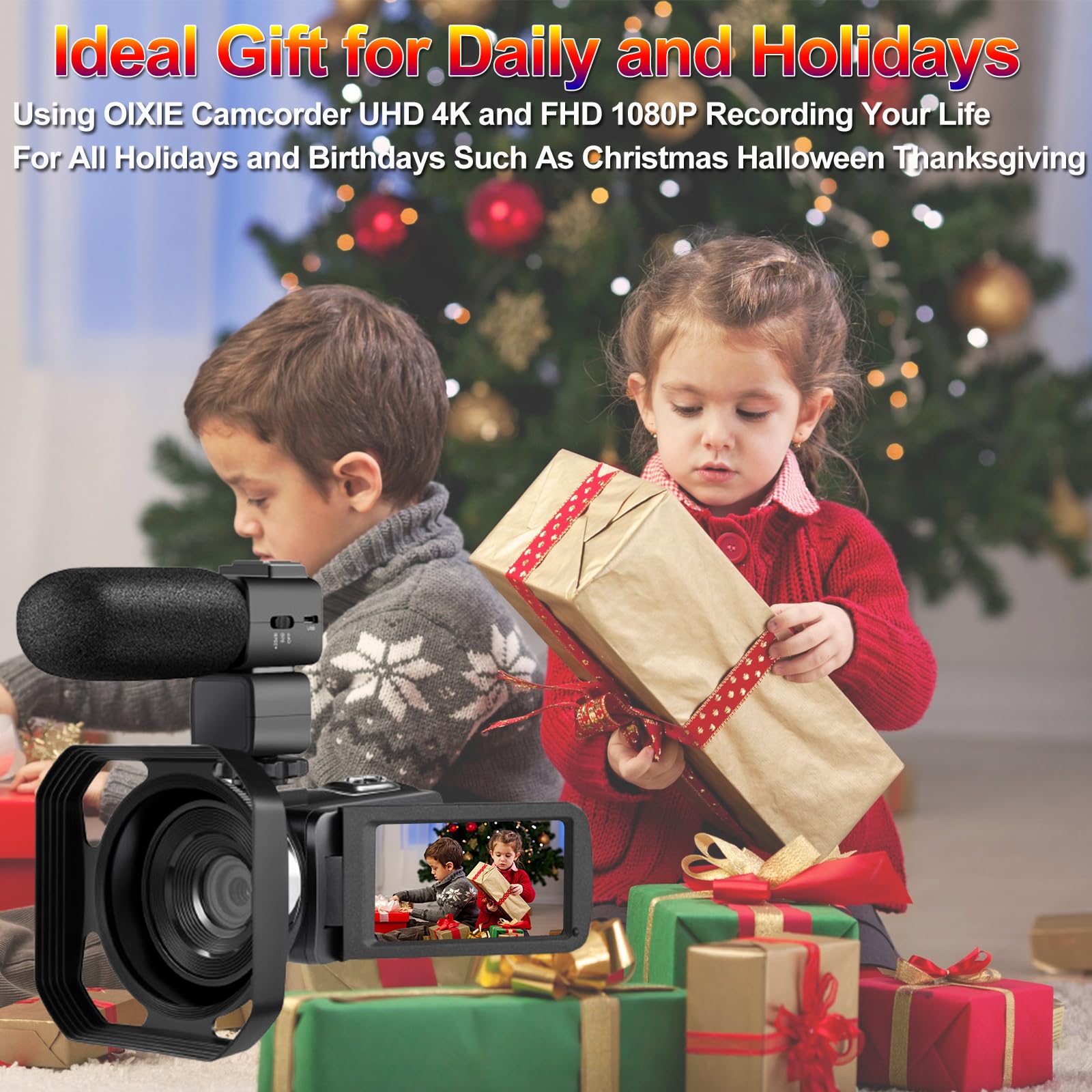 OIEXI 4k Video Camera Camcorder with 18X Digital Zoom,48MP Vlogging Camera for YouTube,3.0-inch IPS 270° Rotating Touchscreen,Microphone,Remote Control,IR Night Vision & 2 Batteries(Black)