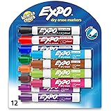 EXPO Low Odor Dry Erase Markers, Chisel Tip, Assorted Colors, 12 Count