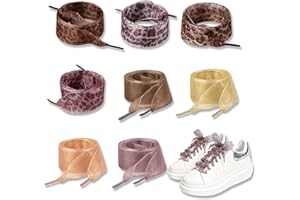 YoneJave 8 Pairs Snow Yarn Shoelaces, 2.5CM Wide Leopard Print Shoelaces, 47 Inch Satin Ribbon Shoe Laces Satin Shoestring fo