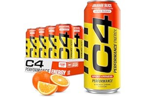 CELLUCOR C4 Energy Carbonated Zero Sugar Energy Drink, Pre Workout Drink + Beta Alanine, Orange Slice, 16 Fl Oz (Pack of 12)
