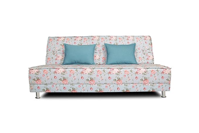 Adorn India Roselyn 3 Seater Sofa Cum Bed Digitel Print (Aqua Blue)