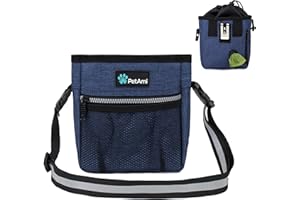 PetAmi Dog Treat Pouch, Pet Treat Pouch for Training, Dog Walking Bag Holder for Kibbles, Pet Food Toy, Dog Trainer Essentials Supplies, Poop Bag Dispenser, 3 Ways to Wear (Heather Navy)