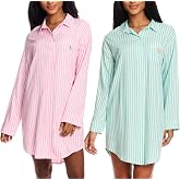 U.S. POLO ASSN. Womens Sleep Shirts Button Down | 2-Pack, Woven Nightgowns for Women, Night Shirts