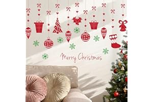 Merry Christmas Wall Decals Hanging Xmas Tree Snowflake Wall Stickers Peel and Stick Removable Art Mural for Kids Gift Bedroo