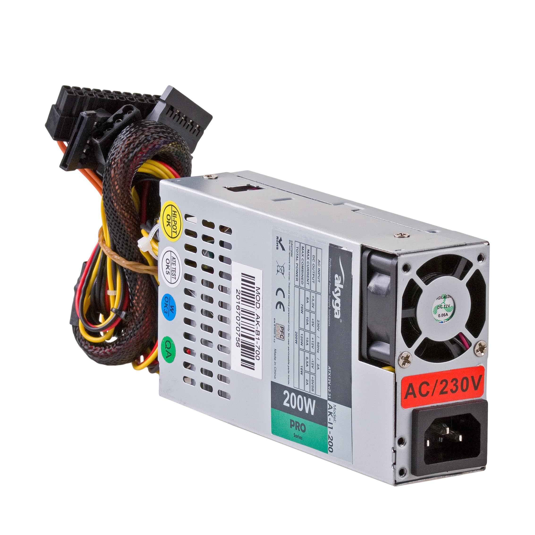 Akyga AK-I1-200 power supply, 200 W with 40 mm silent fan, grey