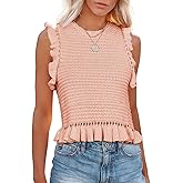 PiePieBuy Women's Summer Knit Tank Tops Crew Neck Sleeveless Cami Shirts Tees Ruffle Sweater Vest