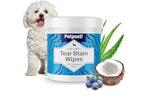 Petpost Dog Eye & Face Cleaning Wipes | 100 Gentle Cotton Pads with Juniper Berry & Coconut | Soft Dog Grooming Wipes for Cle