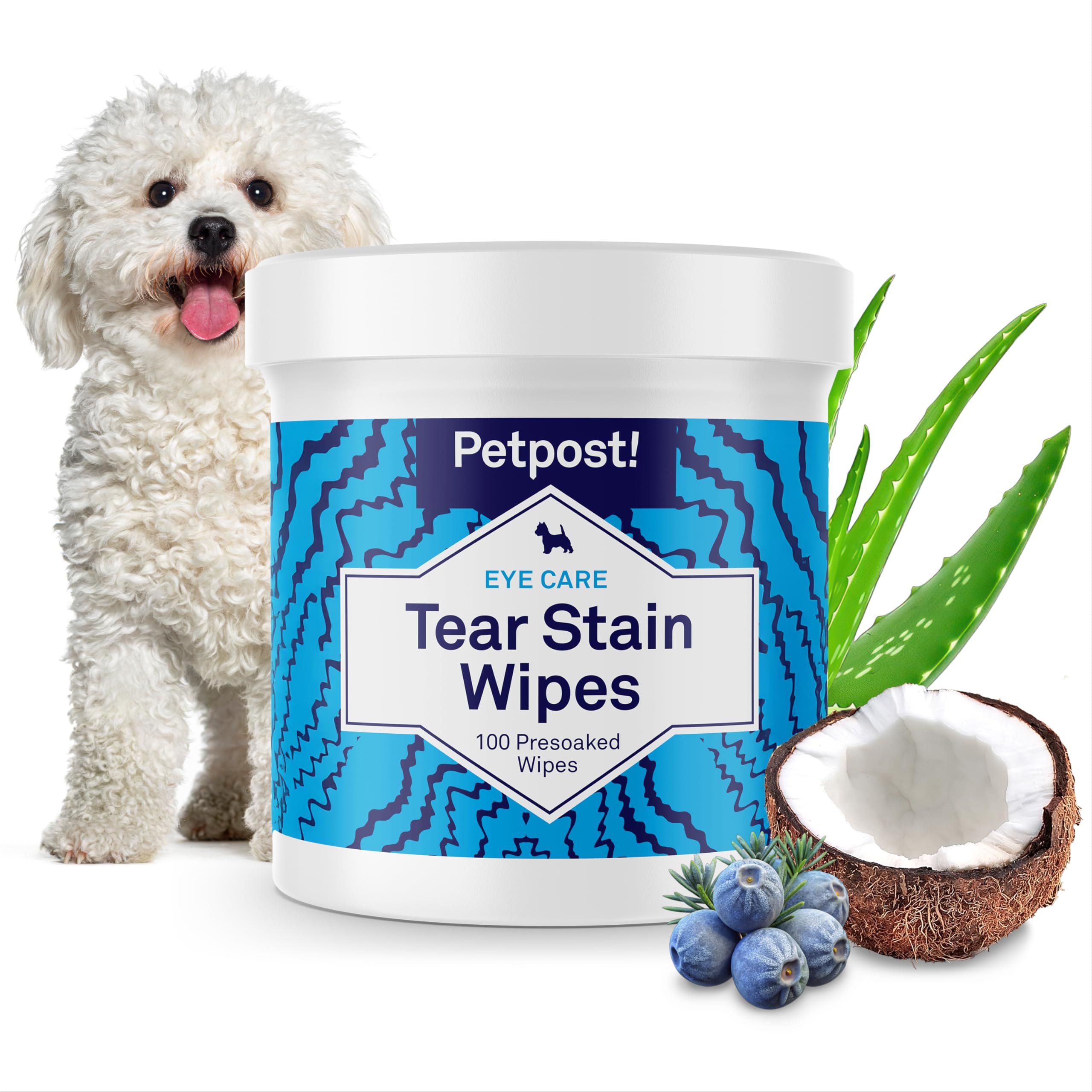 Petpost | Tear Stain Remover Wipes - Presoaked Cotton Pads - Best Natural Eye Crust Treatment for White Fur - Maltese Angels Approved - Chemical and Bleach Free 100 ct