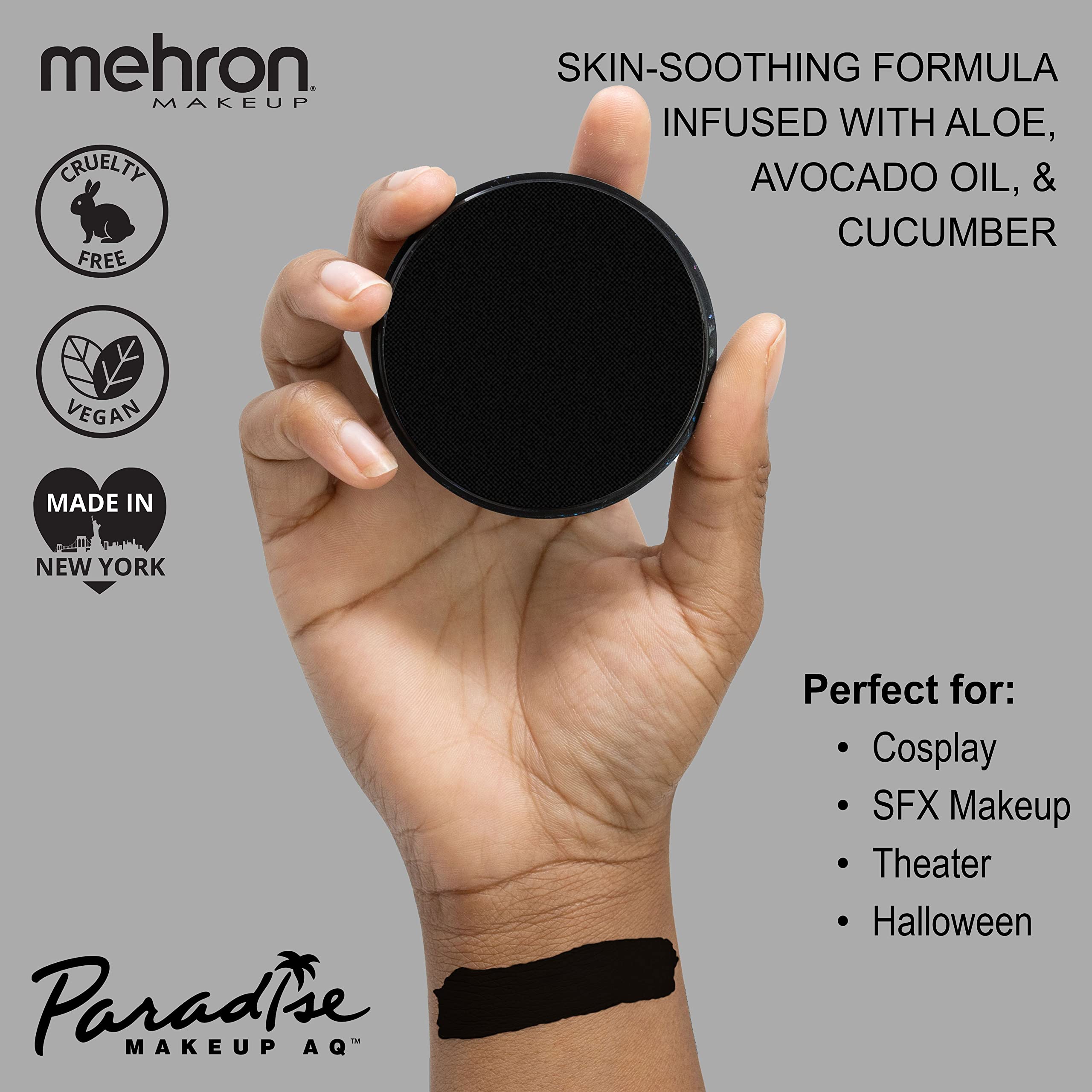 Mehron Makeup Paradise Makeup AQ Pro Size | Stage & Screen Performance, Face & Body Painting, Beauty, Cosplay, and Halloween | Water Activated Face Paint, Body Paint 1.4 oz (40 g) - Black