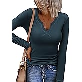 Zeagoo Womens Long Sleeve Shirts V-Neck Rib Knit Slim Fit Tops Casual Stretch Basic Tee Going Out Top Fall Fashion 2025