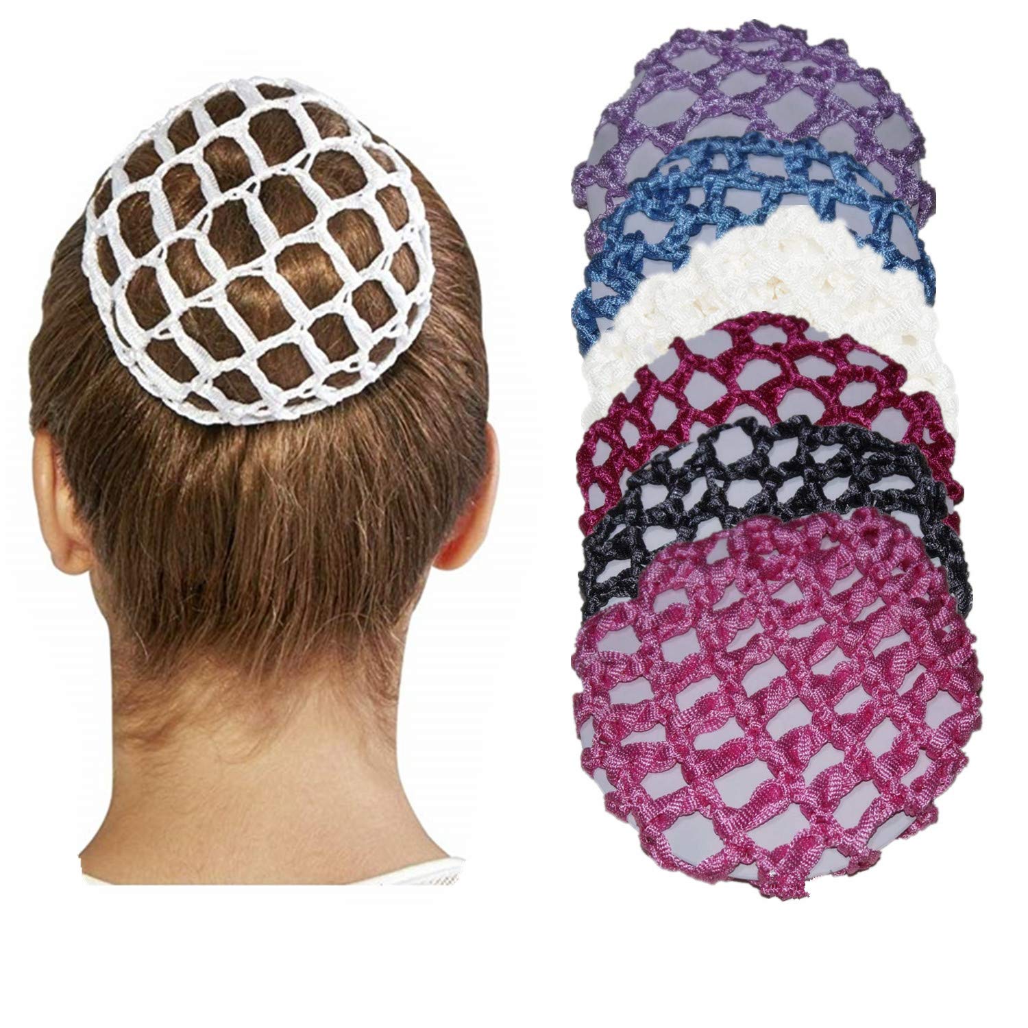 YouU 6 pcs Ladies Handmade Knit Mesh Fabric Bun Cover Snood Hair Net hair Accessories For Ballet Dance Skating Sports and Daily Working