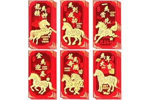 TYALFRICH Chinese New Year Red Envelopes, Lunar New Year Envelopes Decorations Gifts Year of the Horse 2026 Red Envelope with 6 Golden Patterns for New Years Eve Party Supplies, Party Favors (18 Pcs 6.5*3.5in)
