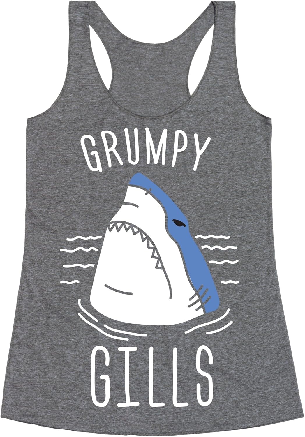 LookHUMAN Grumpy Gills Shark (White) Heathered Black Women's Racerback Tank